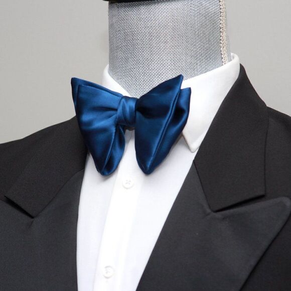 Men's Self-tied Bow Tie 100%Silk Big Butterfly Blue Solid S641 - Picture 8 of 16